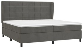 Κρεβάτι Boxspring με Στρώμα Σκούρο Γκρι 200x200 εκ. Βελούδινο - Γκρι