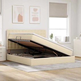 vidaXL Κρεβάτι με αποθηκευτικό χώρο και LED Κρέμ 160 x 200 cm