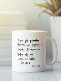 Stewehome Λευκή κούπα από κεραμικό με σχέδιο Ογκαζ Ατάι Λευκό