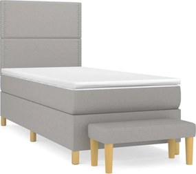 vidaXL Κρεβάτι Boxspring με Στρώμα Ανοιχτό Γκρι 100x200 εκ. Υφασμάτινο