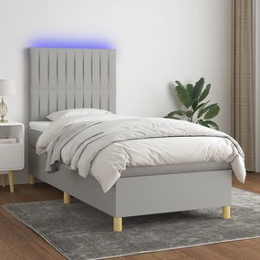 vidaXL Κρεβάτι Boxspring με Στρώμα &amp; LED Αν.Γκρι 100x200εκ. Υφασμάτινο