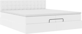 vidaXL Οθωμανικό κρεβάτι με στρώματα Λευκό 200x200cm Faux Leather