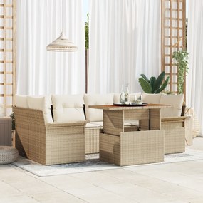 vidaXL Σετ Καναπέ Κήπου 7 Τεμαχίων με Μαξιλάρια Μπεζ Πολυ-Ράττον Ακακία