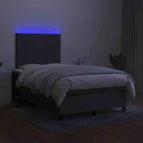 vidaXL Κρεβάτι Boxspring με Στρώμα &amp; LED Σκ.Γκρι 120x190εκ. Υφασμάτινο