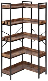 VEVOR 5 Tier Corner Bookshelf Tall Corner Bookcase with 4 Hooks L-Shaped Storage