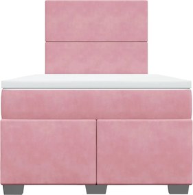 vidaXL Κρεβάτι Boxspring με Στρώμα Ροζ 120x190 εκ. Βελούδινο