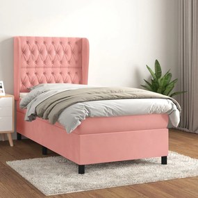 Κρεβάτι Boxspring με Στρώμα Ροζ 100x200 εκ. Βελούδινο