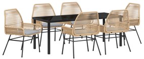 vidaXL Σετ Εξωτερικής Τραπεζαρίας 7 Τεμαχίων με Μαξιλάρια Καφέ Πολυ Ρατάν