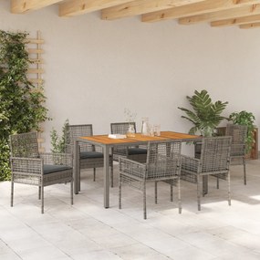 vidaXL Σετ Εξωτερικής Τραπεζαρίας 7 Τεμαχίων με Μαξιλάρια Γκρι Πολυ Ράτα