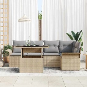 vidaXL Σετ Καναπέ Κήπου με μαξιλάρι 6 pcs Μπεζ Πολυ ράταν