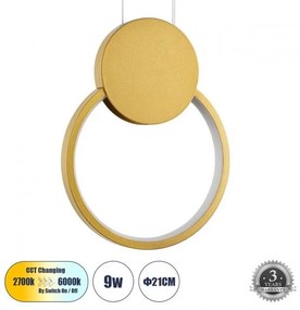 Κρεμαστό Φωτιστικό Οροφής LED 9W 1080lm CYCLOS 61075 Χρυσό Globostar 61075 Χρυσό