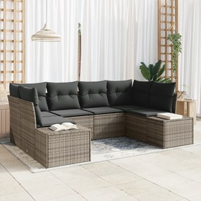 vidaXL Σετ κήπου 6 τεμαχίων με μαξιλάρια Γκρι Πολυ Ρατάν
