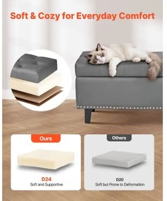 VEVOR Button-Tufted Storage Ottoman Bench PU Leather Bench with Wood Legs Gray