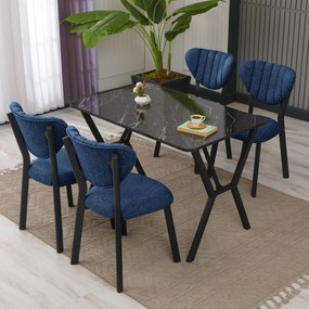 Extendable Dining Table &amp; Chairs Set (5 Pieces) Elma - Navy Blue, Black Navy Blue
Black