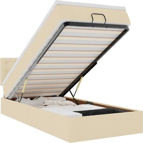 vidaXL Οθωμανικό κρεβάτι με στρώμα &amp; LEDs Cream 90x200 cm Ύφασμα