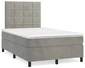 vidaXL Κρεβάτι Boxspring με Στρώμα Ανοιχτό Γκρι 120x190 εκ. Βελούδινο