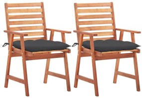 Καρέκλες Τραπεζαρίας Εξ. Χώρου 2 τεμ. Ξύλο Ακακίας με Μαξιλάρια - Ανθρακί