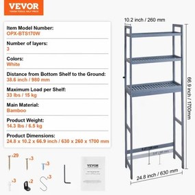 VEVOR Over the Toilet Storage 3-Tier Bathroom Shelf Rack Space Saver Organizer