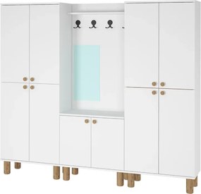 Μποέμ επιδαπέδιος καθρέφτης παπουτσοθήκη με καθρέφτη Λευκό 210x35.3x185 cm