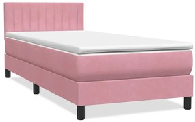 vidaXL Κρεβάτι Boxspring με Στρώμα &amp; LED ροζ 90x210 εκ. Βελούδινο