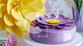 Σετ των 2 Intra Συλλεκτικό Ξύλινο Παζλ Plywood  4mm - Μωβ λουλουδάτο κέικ με λευκές κούπες Σε Ξύλινο Κουτί - Διαστάσεις: 10x10 cm – 25 κομμάτια