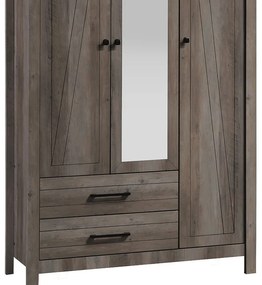 Ντουλάπα ρούχων Tara pakoworld τρίφυλλη καθρέπτης rustic oak 121x52x193εκ - 123-000171