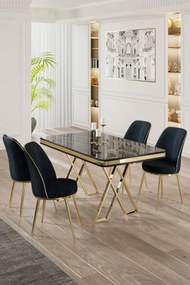 Dining Table &amp; Chairs Set (5 Pieces) Vals - Black Marble, Gold, Anthracite Black Marlbe
Gold
Anthracite
