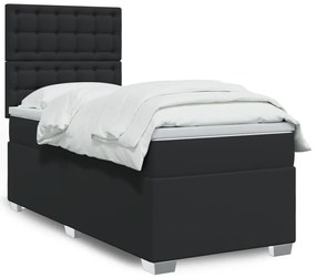 vidaXL Κρεβάτι Boxspring με Στρώμα Μαύρο 90x190εκ. από Συνθετικό Δέρμα