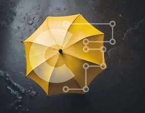 Intra Συλλεκτικό Ξύλινο Παζλ Plywood 4mm - Κίτρινη ομπρέλα στο έδαφος - πολλαπλές γωνίες Σε Ξύλινο Κουτί - Διαστάσεις: 10x10 cm – 25 κομμάτια