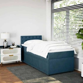 vidaXL Κρεβάτι Boxspring με Στρώμα Μπλε 90x200 εκ. Βελούδινο