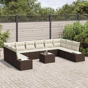 vidaXL Σετ Καναπέ Κήπου με μαξιλάρι 11 pcs Καφέ Πολυ ράταν