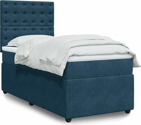 vidaXL Κρεβάτι Boxspring με Στρώμα Μπλε 90x190 εκ. Βελούδινο