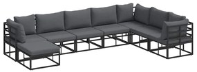 vidaXL Σετ Καναπέ Κήπου με μαξιλάρι 8 pcs Μαύρο Αλουμίνιο