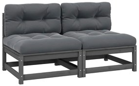 vidaXL Καναπέδες Κήπου Μεσ. 2 τεμ. Γκρι Μασίφ Ξύλο Πεύκου με Μαξιλάρια