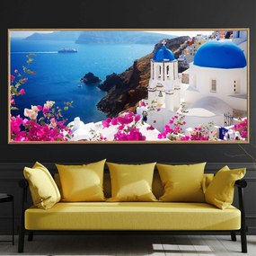 Πίνακας σε Plexiglass με Θέμα &#8220;Καλντέρα-Σαντορίνη&#8221; σε ξύλινη Κορνίζα - 80cmx50cm