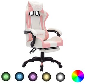 Καρέκλα Racing με Φωτισμό RGB LED Ροζ/Λευκό Συνθετικό Δέρμα - Ροζ