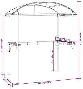 Κιόσκι Μπάρμπεκιου με Πλαϊνά Ράφια Ανθρακί 220x115x230εκ Ατσάλι - Ανθρακί
