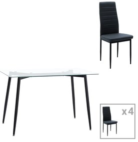 Intrahome Τραπεζαρία Quana-Parker Intrahome σετ 5τεμ γυάλινο διάφανο-μαύρο πόδι 120x70x75cm | SKU: INTRAPA-311112268
