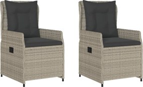 vidaXL Καρέκλες Κήπου Ανακλινόμενες 2 τεμ. Γκρι Συνθ. Ρατάν