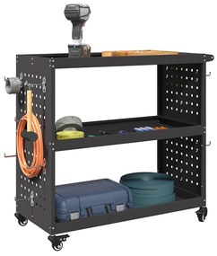 vidaXL Καρότσι εργαλείων με ράφι Μαύρο 75 x 35 x 73 εκ. Κρύα χάλυβας