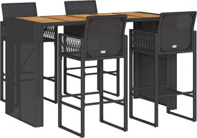 vidaXL Σετ μπαρ κήπου 5 τεμαχίων χωρίς μαξιλάρια Μαύρη
