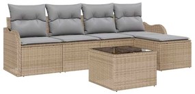 vidaXL Σετ Καναπέ Κήπου με μαξιλάρι 6 pcs Μπεζ Πολυ ράταν