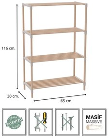 Ραφιέρα δαπέδου ξύλινη - πλαστική χρώμα φυσικό - μπεζ 65x30x116εκ.