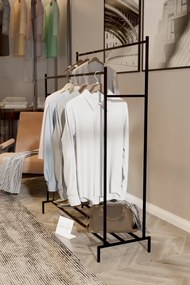 Stewehome μεταλλική διπλή κρεμάστρα ρούχων με βάση και ράφι αποθήκευσης μοντέρνου στιλ