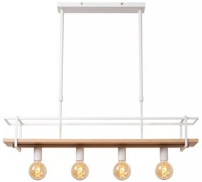 Φωτιστικό Κρεμαστό Lucide 21432-04-31 MILONGA Λευκό (White)|Ξύλο Φυσικό χρώμα (Wood Natural Finish)