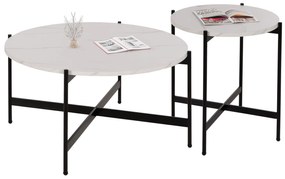 ΣΕΤ 2ΤΜΧ ΤΡΑΠΕΖΙΑ ΣΑΛΟΝΙΟΥ RONDA HM21089.04 MDF ΛΕΥΚΟ ΜΑΡΜΑΡΟ Φ80εκ &amp; Φ50εκ