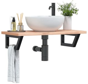 Ράφι Νιπτήρα Τοίχου από Ατσάλι / Μασίφ Ξύλο Οξιάς