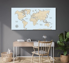 Εικόνα σε έναν παγκόσμιο χάρτη από φελλό μπεζ σε μπλε φόντο - 120x60  peg