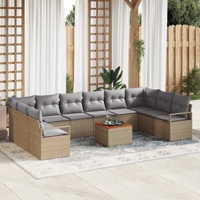 vidaXL Σετ Καναπέ Κήπου με μαξιλάρι 11 pcs Μπεζ Πολυ ράταν