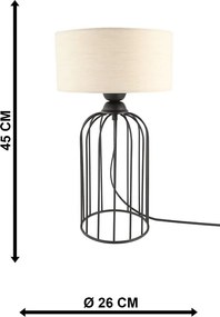 Stewehome Μαύρη Επιτραπέζια Λάμπα με Μπεζ Καπέλο 45x26 cm